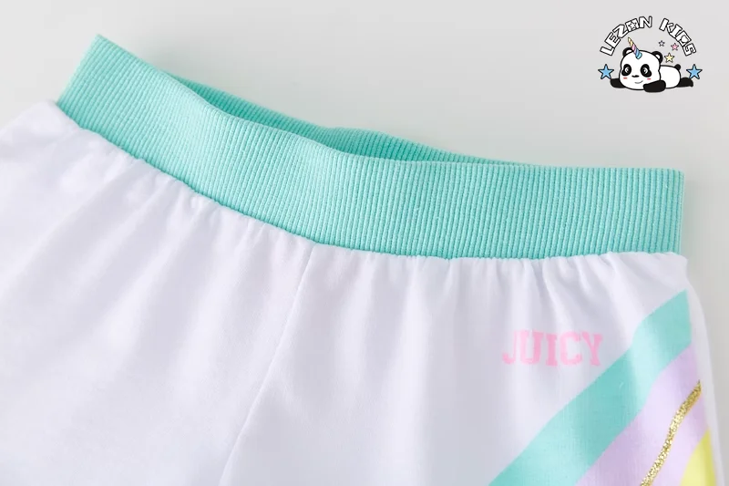 LEZONKIDS - Conjunto de Roupas de Tecido Terry de Manga Curta Personalizado para Meninas, Top Cropped e Conjunto de Shorts de 2 Peças